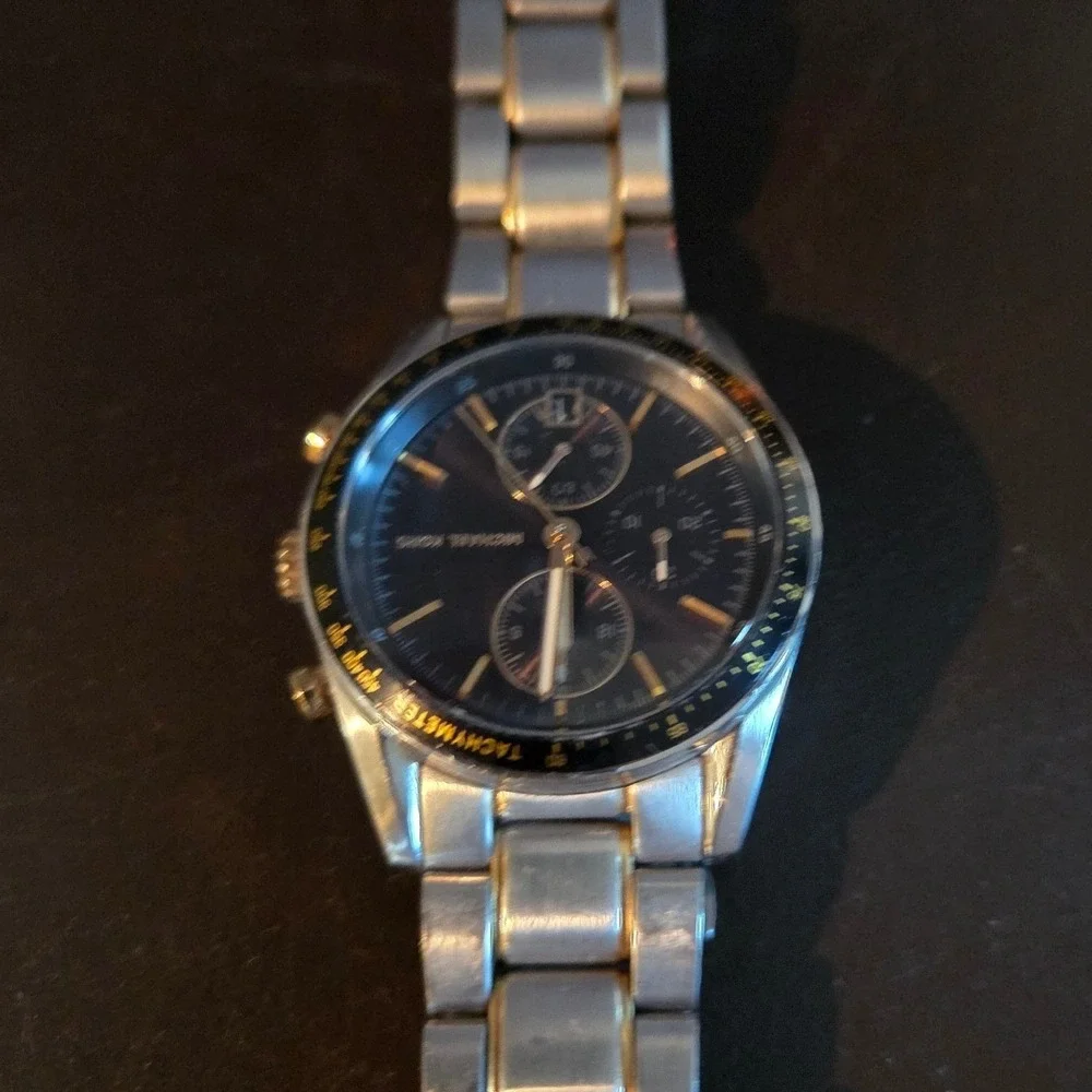Michael Kors Two Tone Stainless Steel Chronograph Watch Black Dial